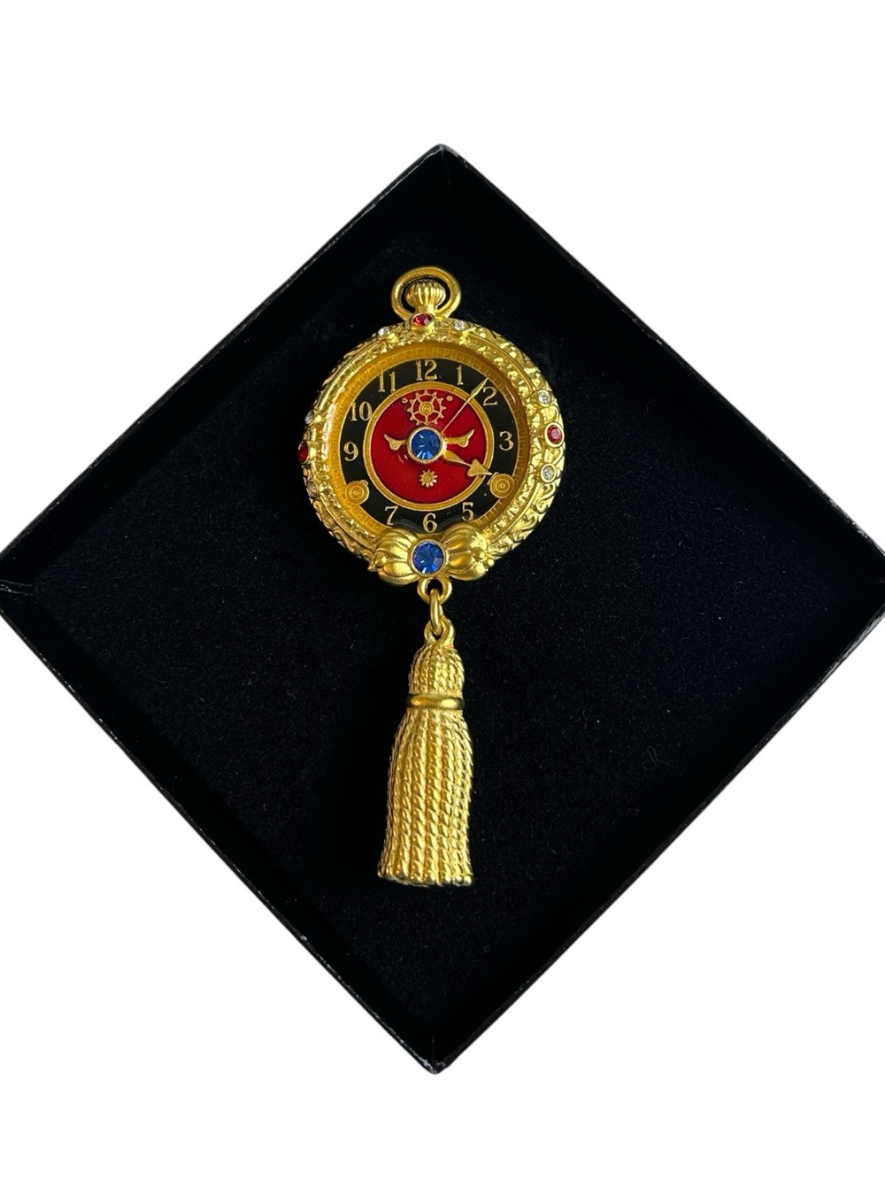 Vintage Bob Mackie Gold Tone Enameled Signed Pocket Watch Pin Brooch